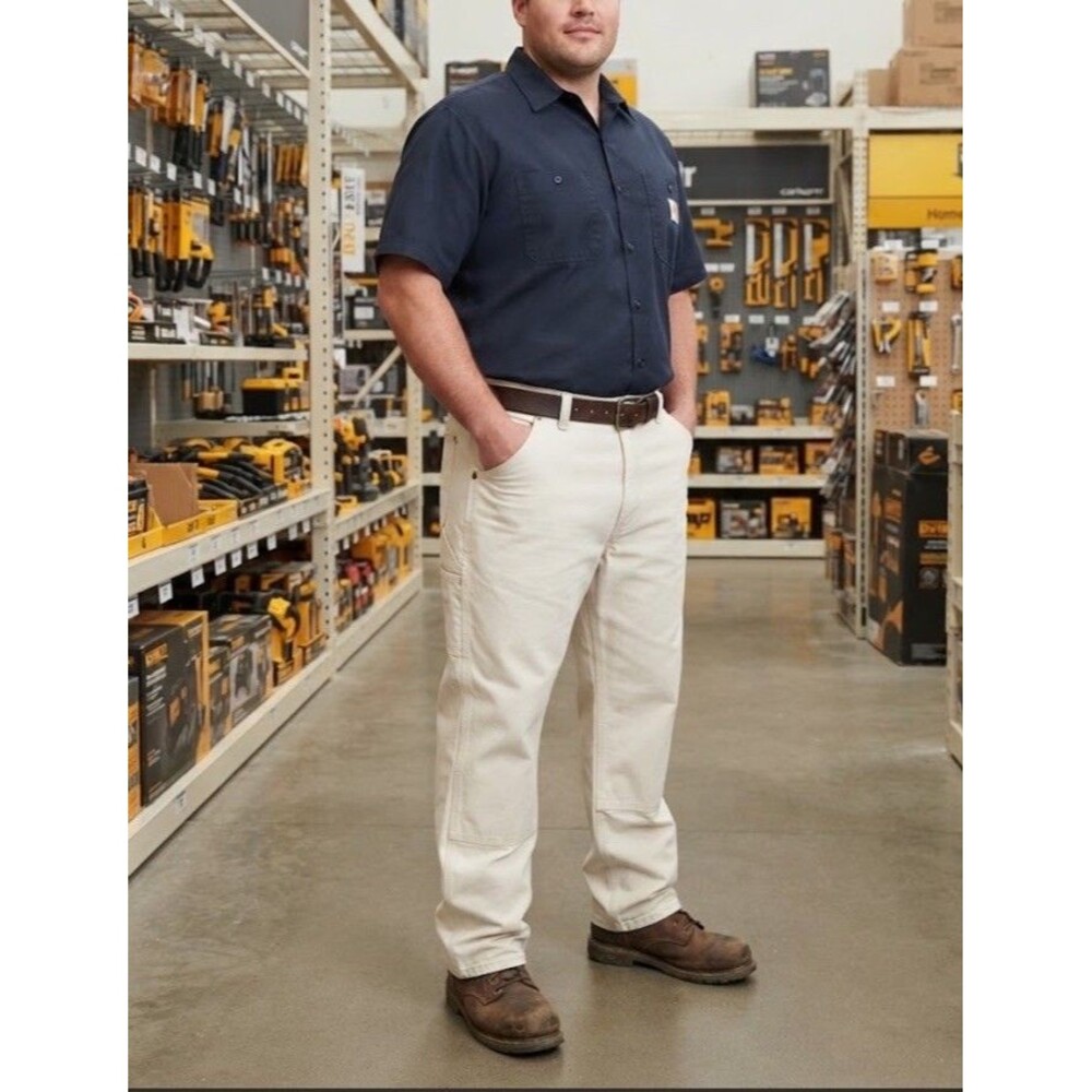 VNTG Carhartt B11 STN Natural Stone Duck Work Pants 44x32 Utility Gorpcore Retro